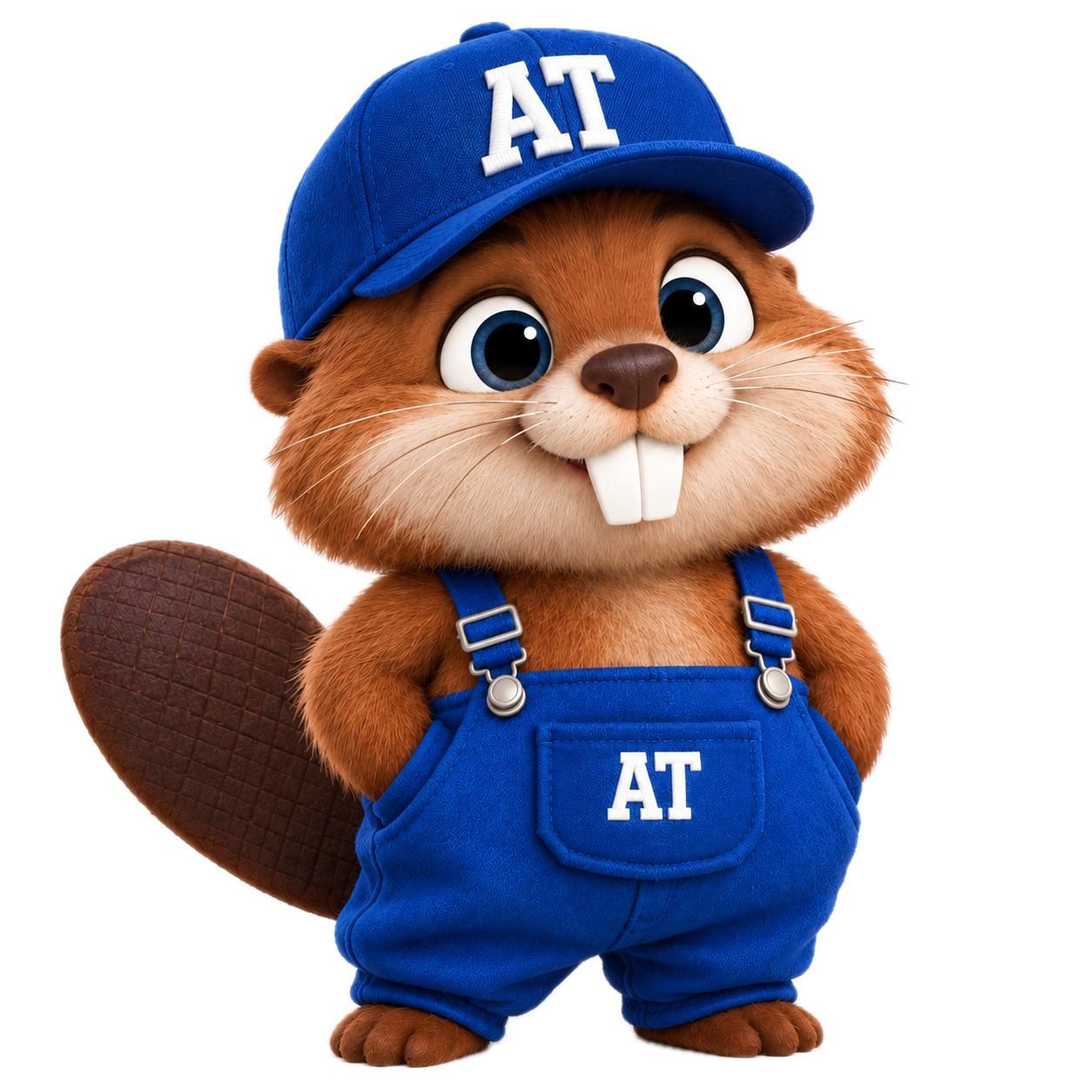 Logo de un castorcito con mameluco y gorra